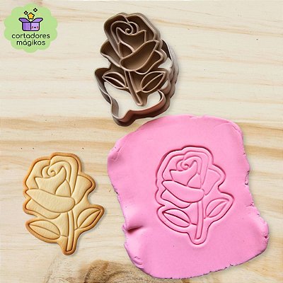 Cortador e Carimbo Rosa para biscoitos ou artesanato Dia da Mulher Namorados Dia das Mães