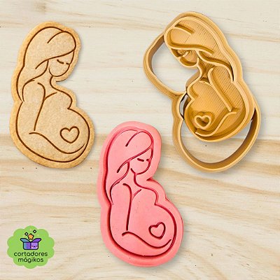 Carimbo + Cortador Dia Das Mães Gestante Para Biscoitos
