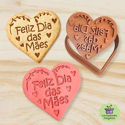Carimbo + Cortador Feliz Dia Das Mães para Biscoitos Ceramica