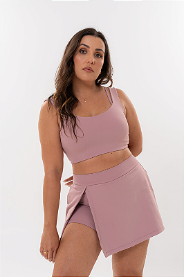 Saia Short Slit Mauve - Saia Short Fitness Com Fenda