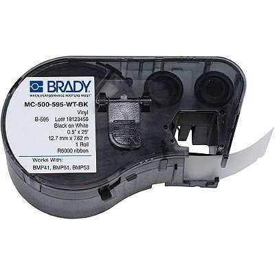 ETIQUETA BMP 41/51/53 EM B595 VINIL PRETO/BRANCO 0.50''X25' REF.MC-500-595-WT-BK - BRADY