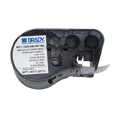 ETIQUETA BMP 41/51/53 VINIL PRETO/BRANCO 1'' X 25' R.MC1-1000-595-WT-BK - BRADY