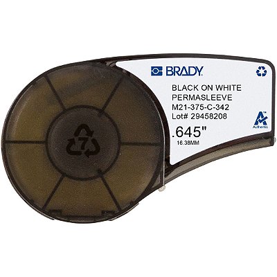 ETIQUETA ADESIVA BMP21 PERMASLEEVE PRETO EM BRANCO 9,52MM X 2,1M R.M21-375-C-342 - BRADY