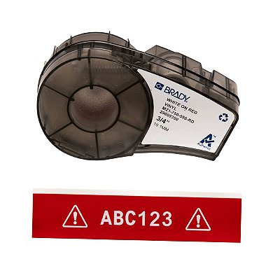 ETIQUETA ADESIVA BMP21 VINIL BRANCO EM VERMELHO 19,05MM X 6,40M R.M21-750-595-RD - BRADY