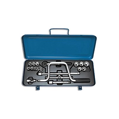 JOGO DE SOQUETES E ACESSORIOS 1/4" A 7/8" C/ 19 PECAS POL R.
