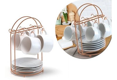 Suporte Organizador De Xicaras  Porta Cafe Chá Pires Art Cook Rose Gold Arthi