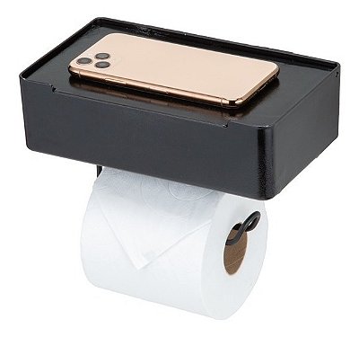 Suporte Porta Papel Higiênico Porta Celular Papeleira Lenço Humedecido Box Sem Furo Preto