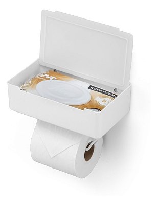 Suporte Porta Papel Higiênico Porta Celular Papeleira Lenço Humedecido Box Sem Furo Branco