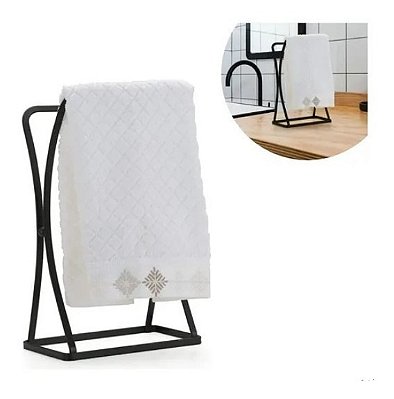 Porta Toalha De Bancada Pia Lavabo Retangular Duplo Preto Fosco