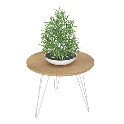 Mesa De Apoio Central Lateral Até 20kg Madeira Mel E Branco Aço Vintage 53,5cm