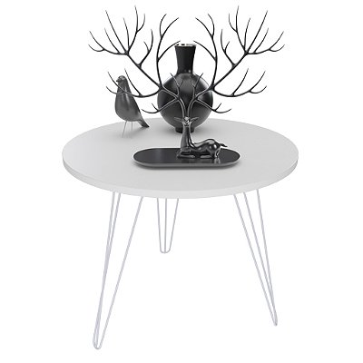 Mesa De Apoio Central Lateral Até 20kg Madeira Branca Aço Vintage 40cm
