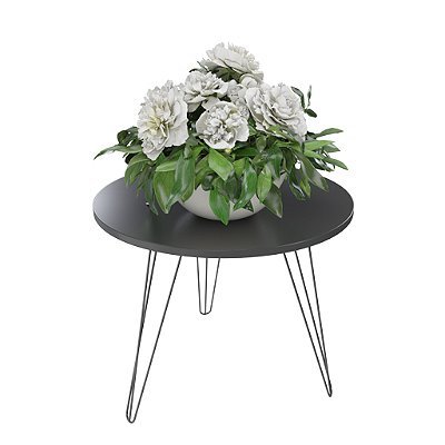 Mesa De Apoio Central Lateral Até 20kg Madeira Preta Aço Vintage 40cm