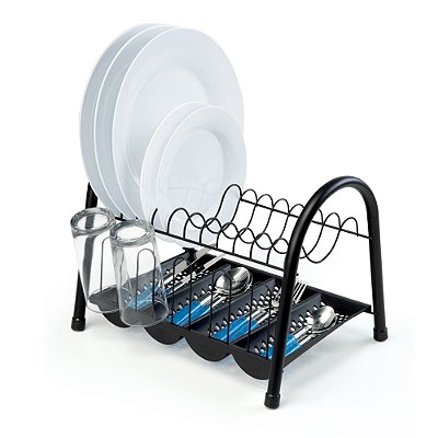 Escorredor Duplo Com Bandeja Porta Talheres 11 Pratos Preto