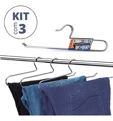Kit 3 Cabides Para Calça Shorts Saia Aço Inox Cabideiro Calceiro