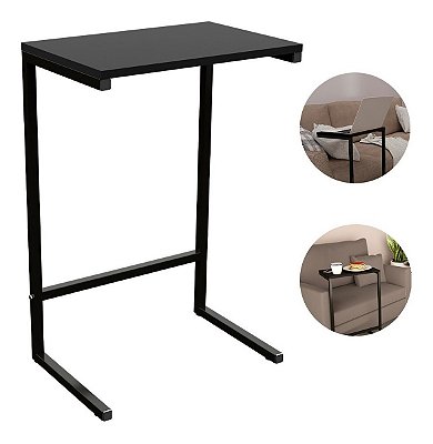Mesa De Apoio Lateral Encaixe Braço Sofá Cama Até 20kg Madeira Aço Vintage Preta