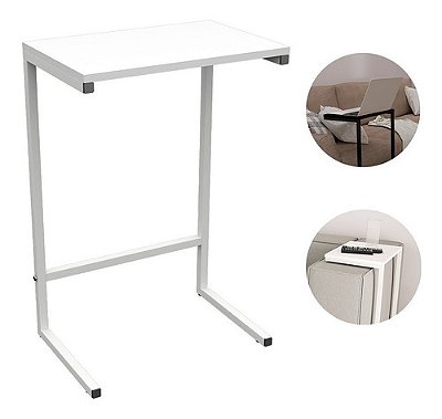 Mesa De Apoio Lateral Encaixe Braço Sofá Cama Até 20kg Madeira Aço Vintage Branca