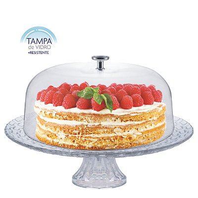 Boleira De Vidro Com Tampa E Pé Home Special Prato Porta Bolo Torta