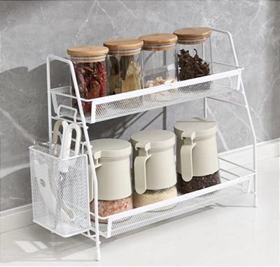 Organizador Multiuso Aramado Com Cesto Lateral 2 Andares