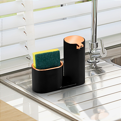 Dispenser Para Detergente Bucha Luxo Conceito Preto e Dourado Arthi