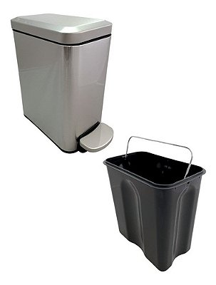 Lixeira Retangular Slim Prateada 6L Com Pedal E Fechamento Suave Da Tampa 29x14x30cm