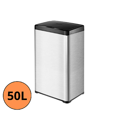 Lixeira Retangular Lixo 50 Litros Com Fechamento Sutil E Sensor Proximidade Prateada