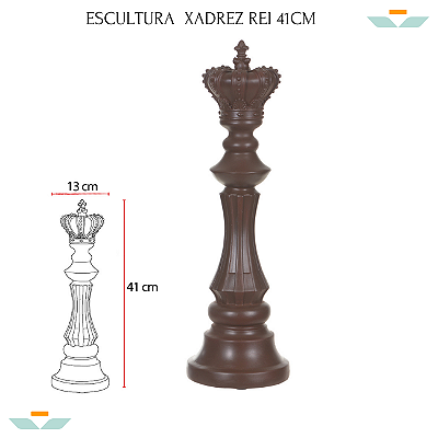 Escultura De Xadrez Rei  Enfeite Em Poliresina 41cm Marrom