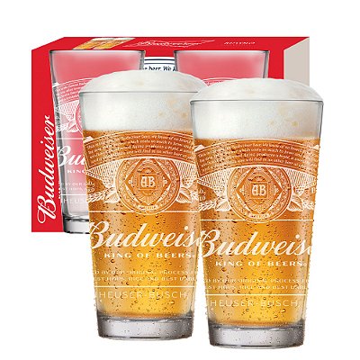 Jogo 2 Copos Vidro Para Chopp Cerveja Budwesier 415 Ml