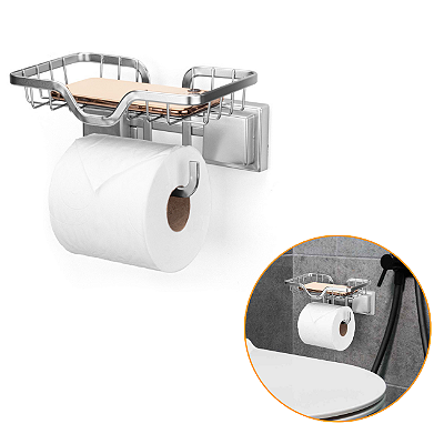 Porta Lenços E Papel Higiênico Com Fixação 3m Cromado Fosco