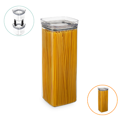 Pote Hermetico Para Macarrão 2,2 Llitros Quadrado Com Tampa Transparente