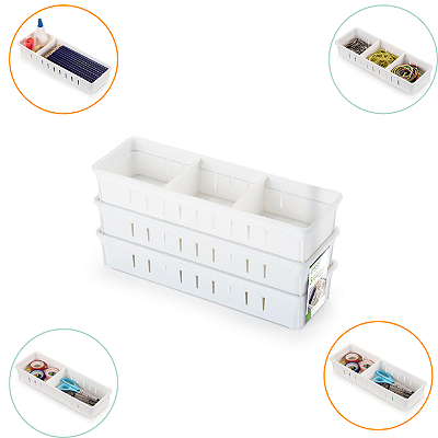 Kit 3 Organizadores De Gavetas Com Separador Móvel 27x9x5 Cm