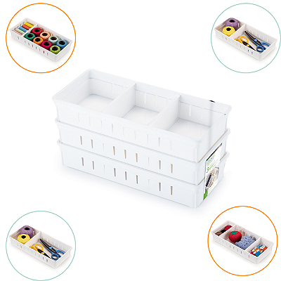 Kit 3 Organizador De Gavetas Com Separador Móvel 27x12x5 Cm