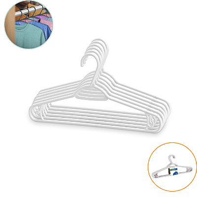 Kit 6 Cabides Branco Ultra Fino Reforçado