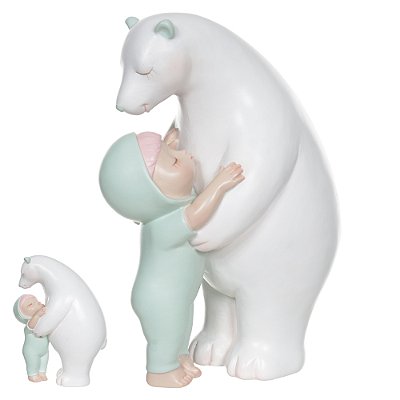 Enfeite Decorativo Ursa Polar Abraço Quarto De Criança 21Cm Poliresina
