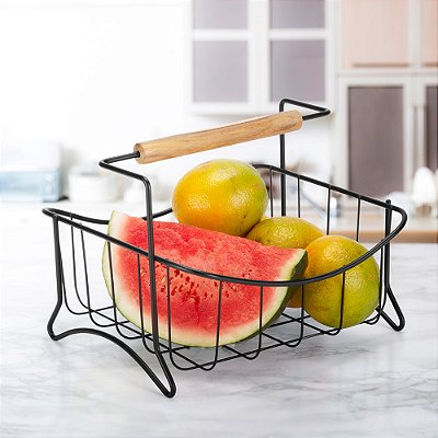 Fruteira Aramada Quadrada Com Suporte Fruteira Cozinha Mesa