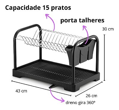 Escorredor De Louça Pratos Talheres Copos Aço Cozinha Duplo