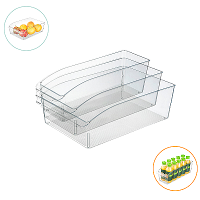 Kit 3 Organizadores Em Pet Cristal De Geladeira Cozinha
