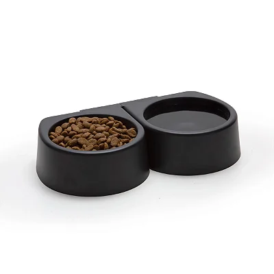 Comedouro Duplo Pet Bebedouro Cachorro Gato Com Fita 3m Arthi - Preto