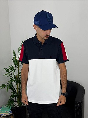 Polo Tommy Hilfiger Azul Marinho e Branco THMW0MW38966