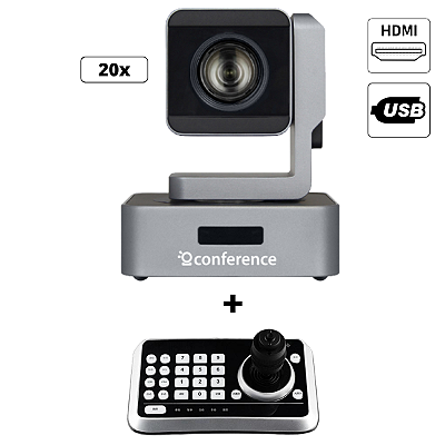 Kit 1 Câmera Mini PTZ 20X HDMI | USB 2.0 + 1 Joystick JTK1 + 1 Suporte de Parede + 1 Cabo Conference  – (30m total)