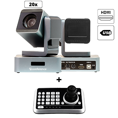 Kit 2 Câmeras Mini PTZ 20X HDMI | USB 2.0 + 1 Joystick JTK1 + 2 Suportes de Parede + 2 Cabos Conference – (60m total)
