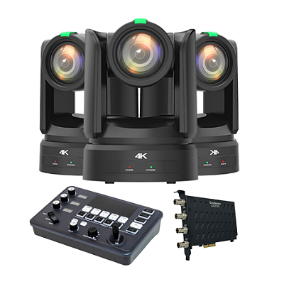 Kit 3 Câmeras PTZ 4K Free-D + 1 PTZ Controle Mini +  Placa de captura SDI 4P
