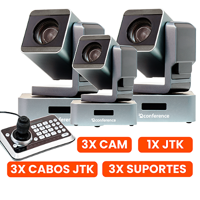 Kit 3 Church 20x -3 Câmeras Mini PTZ 20x Church + 1 Joystick JTK1 + 3 Suportes de Parede+ 3 Cabos Conference – (90m T)