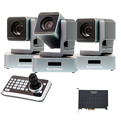 Kit 3 Câmeras Mini PTZ 20X HDMI USB 2.0 + Joystick JTK1 + 3 Suportes + 3 Cabos Conference 90m + Placa de Captura HDMI