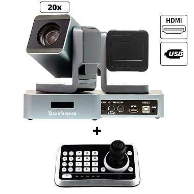 Kit 2 Câmeras PTZ 20X HDMI | USB 2.0 + 1 Joystick JTK1 + 2 Suportes de Parede + 2 Cabos Conference – (60m total)