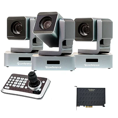 Kit 3 Câmeras PTZ 20X HDMI USB 2.0 + Joystick JTK1 + 3 Suportes + 3 Cabos Conference 30m + Placa de Captura HDMI