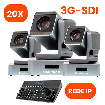 Kit 3 PRO 20X - 3 Câmeras Mini PTZ 20X PRO + 1 Joystick IP Conference + 3 Suportes de Parede