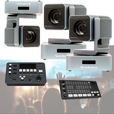 Church Trio Live Presets — Kit 3 Câmeras PTZ 20x Church IP com Controle Mini e Switcher SW1 CONFERENCE