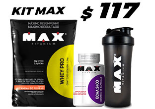 Kit Max 1 - Whey 1,5kg  + BCAA 200 caps  + Shakeira
