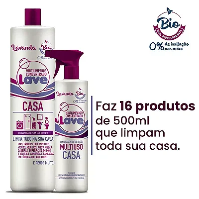 Kit Lave Bio Casa 1L - Rende 16 Frascos de 500ml - Com Borrifador