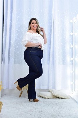 Calça Flare Plus Size Jeans Escura Alleppo Jeans Tamara